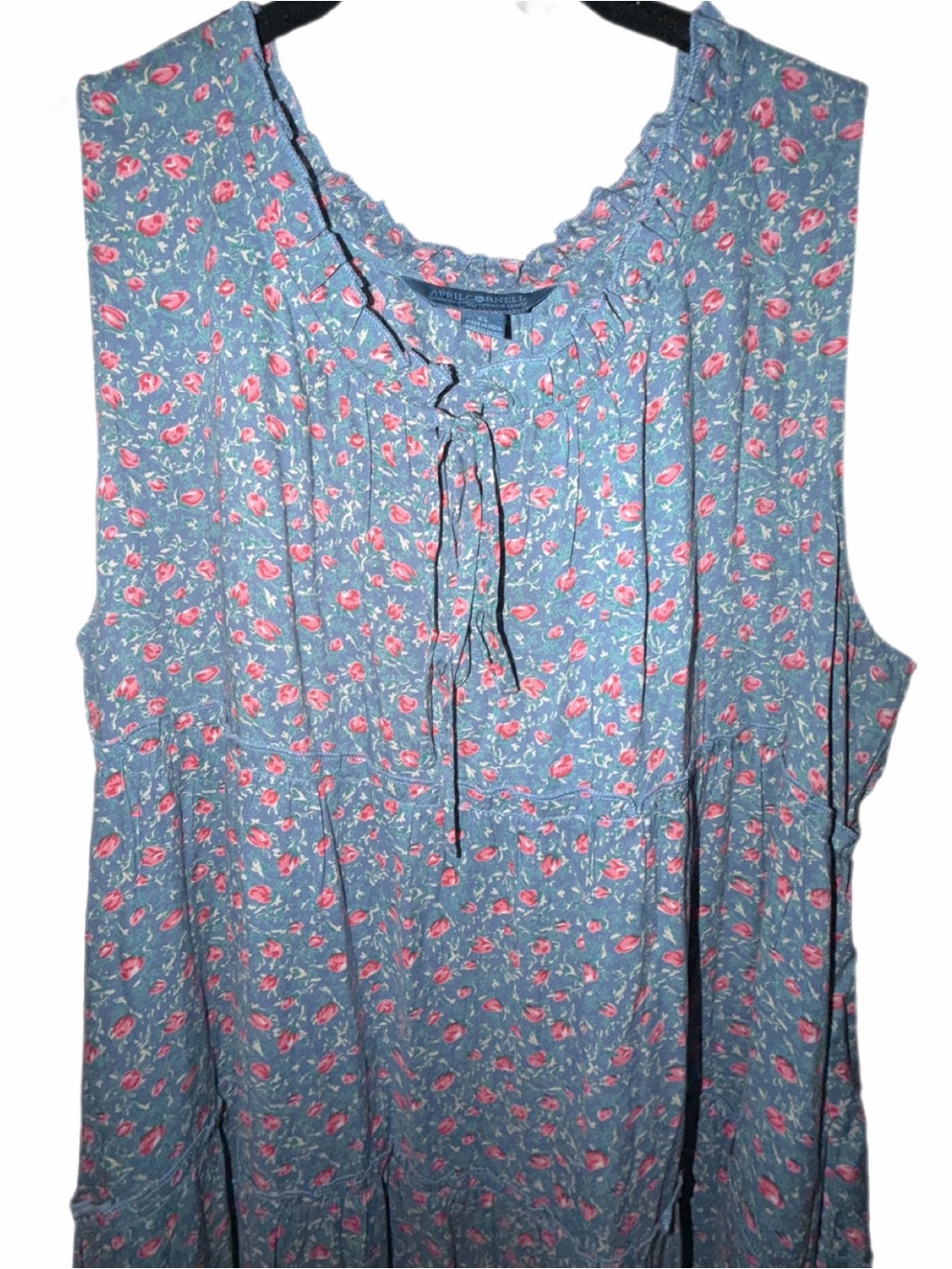 April Cornell LN Long Blue and pink floral maxi dress, sleeveless tiered XL - Picture 11 of 12